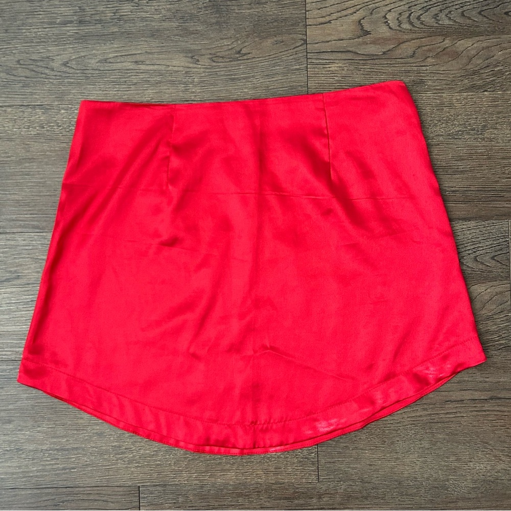 Red silk miniskirt